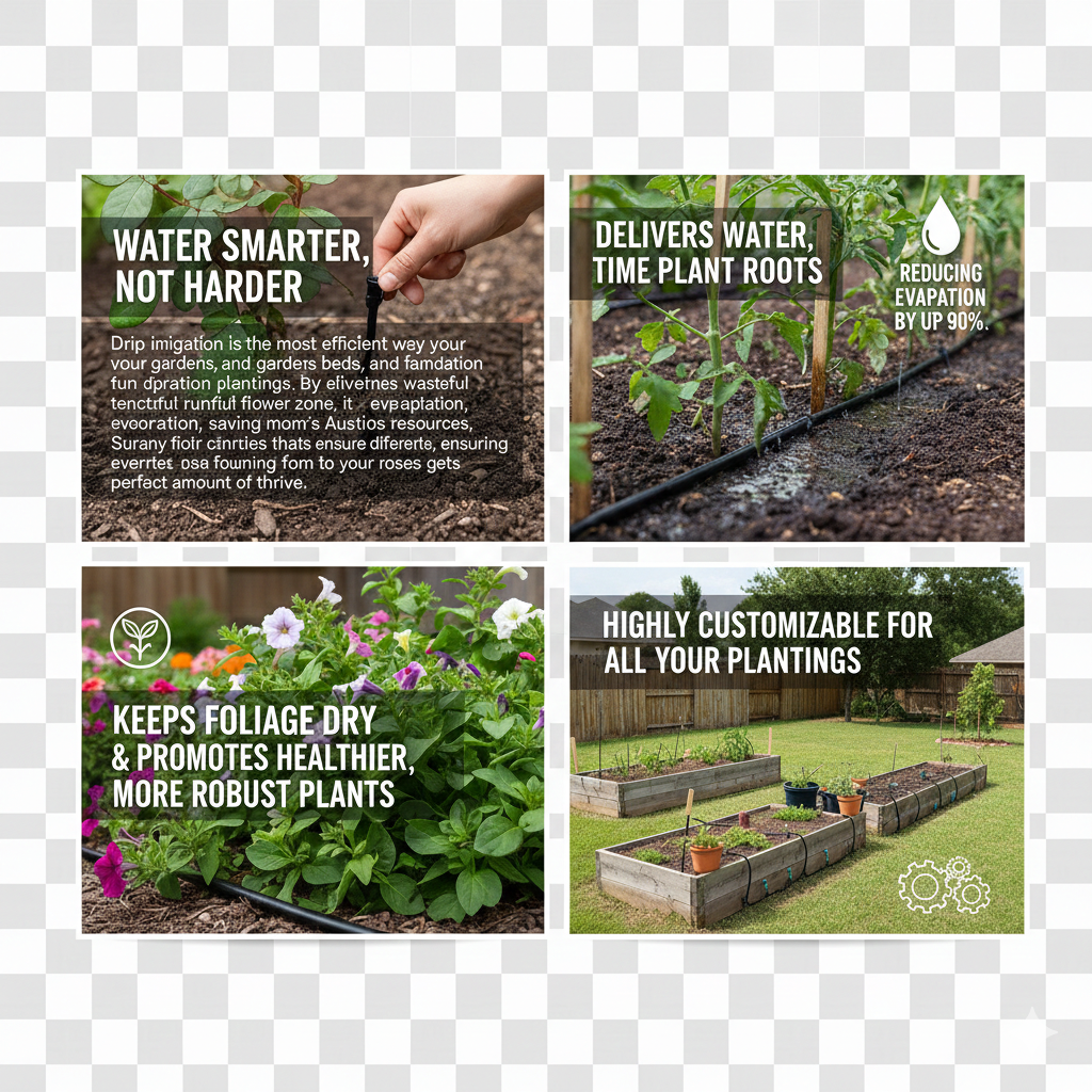 A drip irrigation system watering a row of vegetable plants.